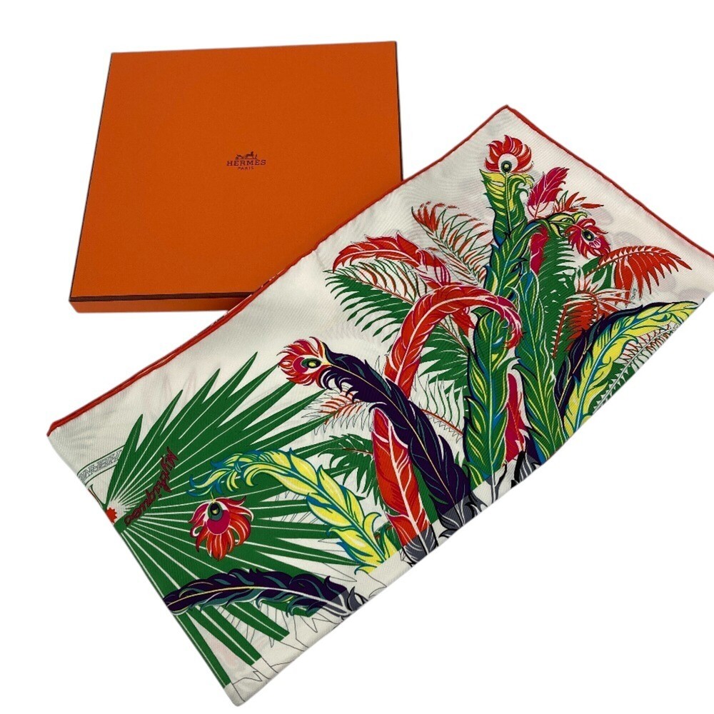 HERMES White Silk Scarf - Picture 9 of 10